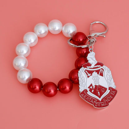 Red White Pearl Shield Keychain