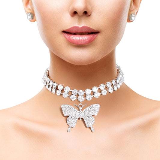 Silver 2 Row Butterfly Choker