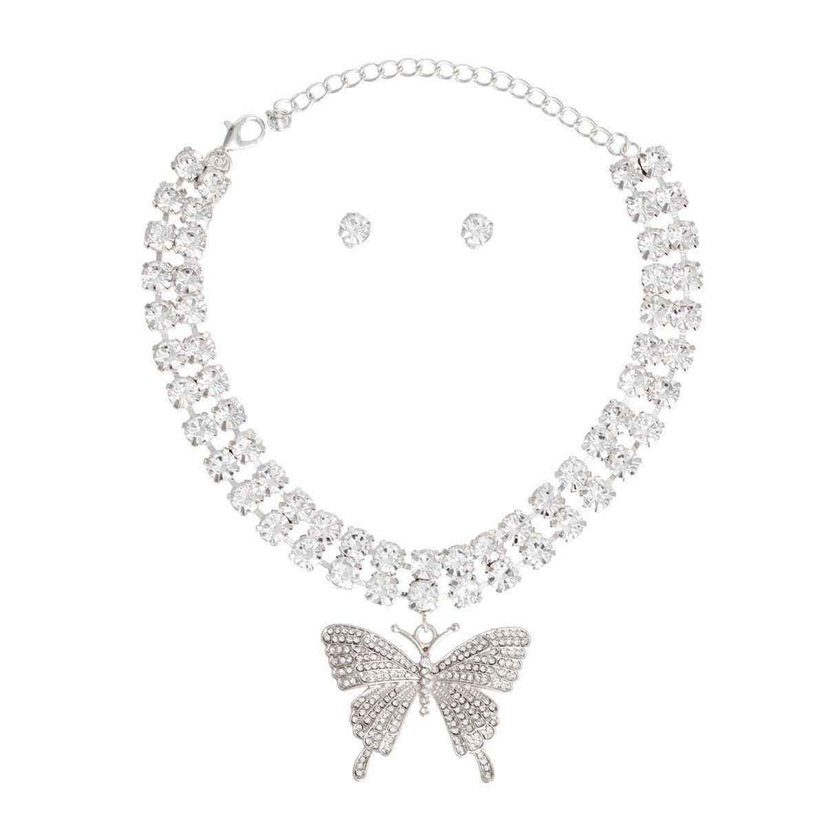 Silver 2 Row Butterfly Choker