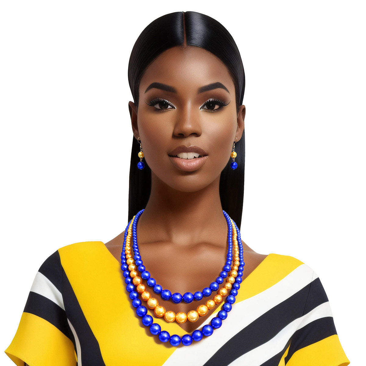 Pearl Necklace Blue Gold 3 Strand for Women