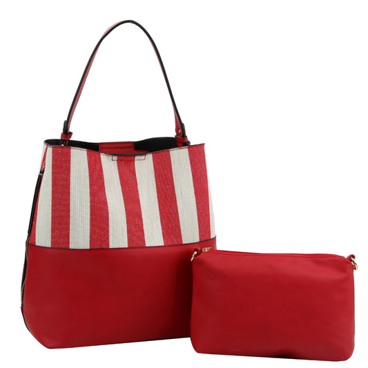 Red Denim Stripe Handbag Set