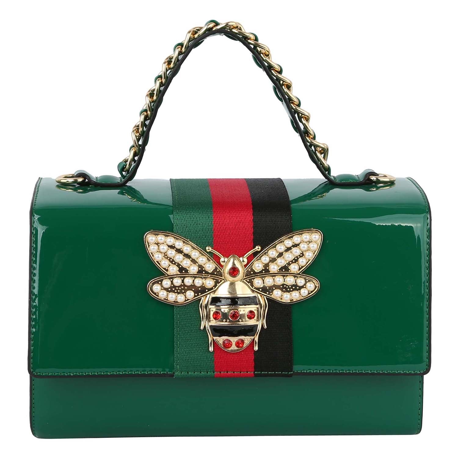 Green Patent Leather Designer Satchel Set