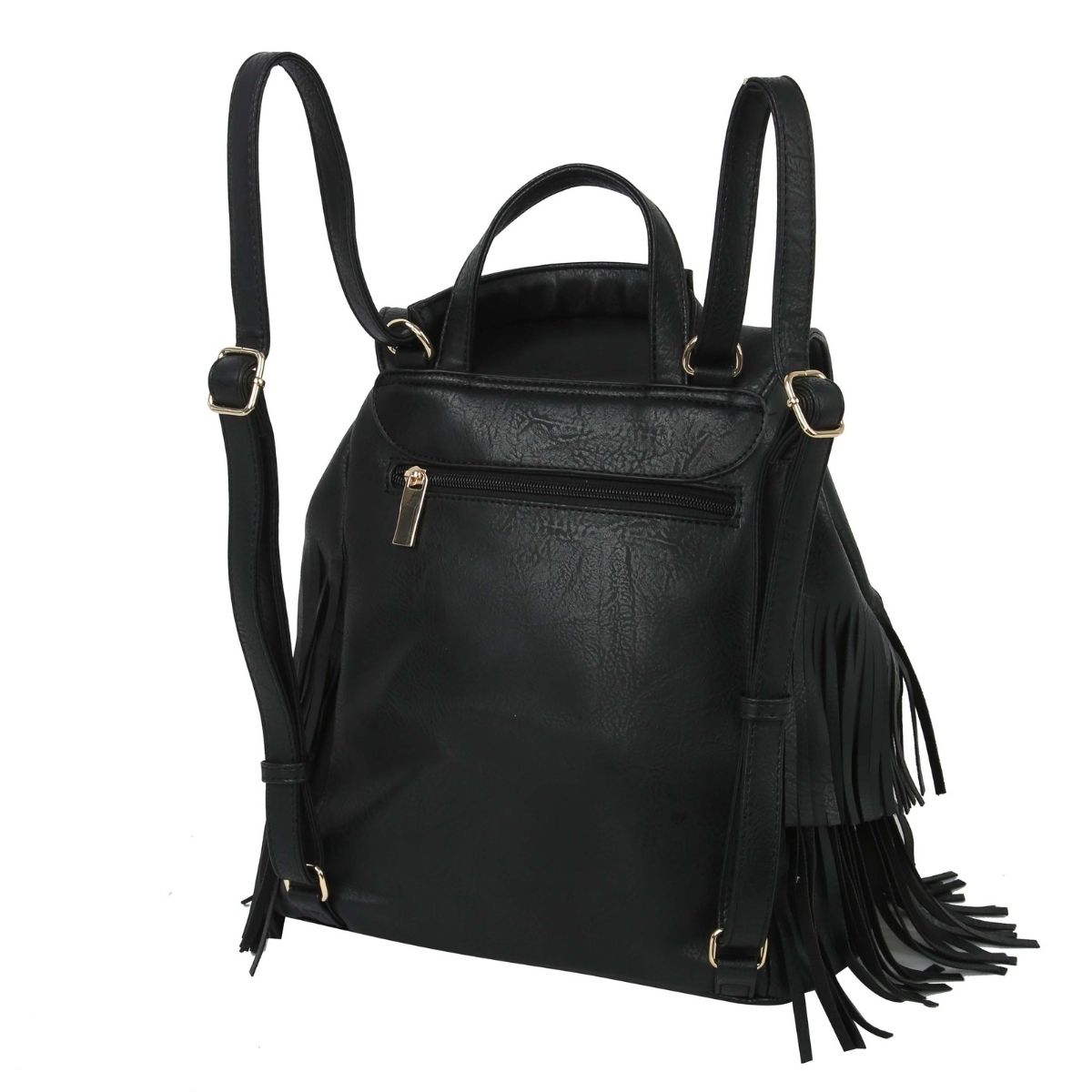 Black Double Fringe Convertible Backpack