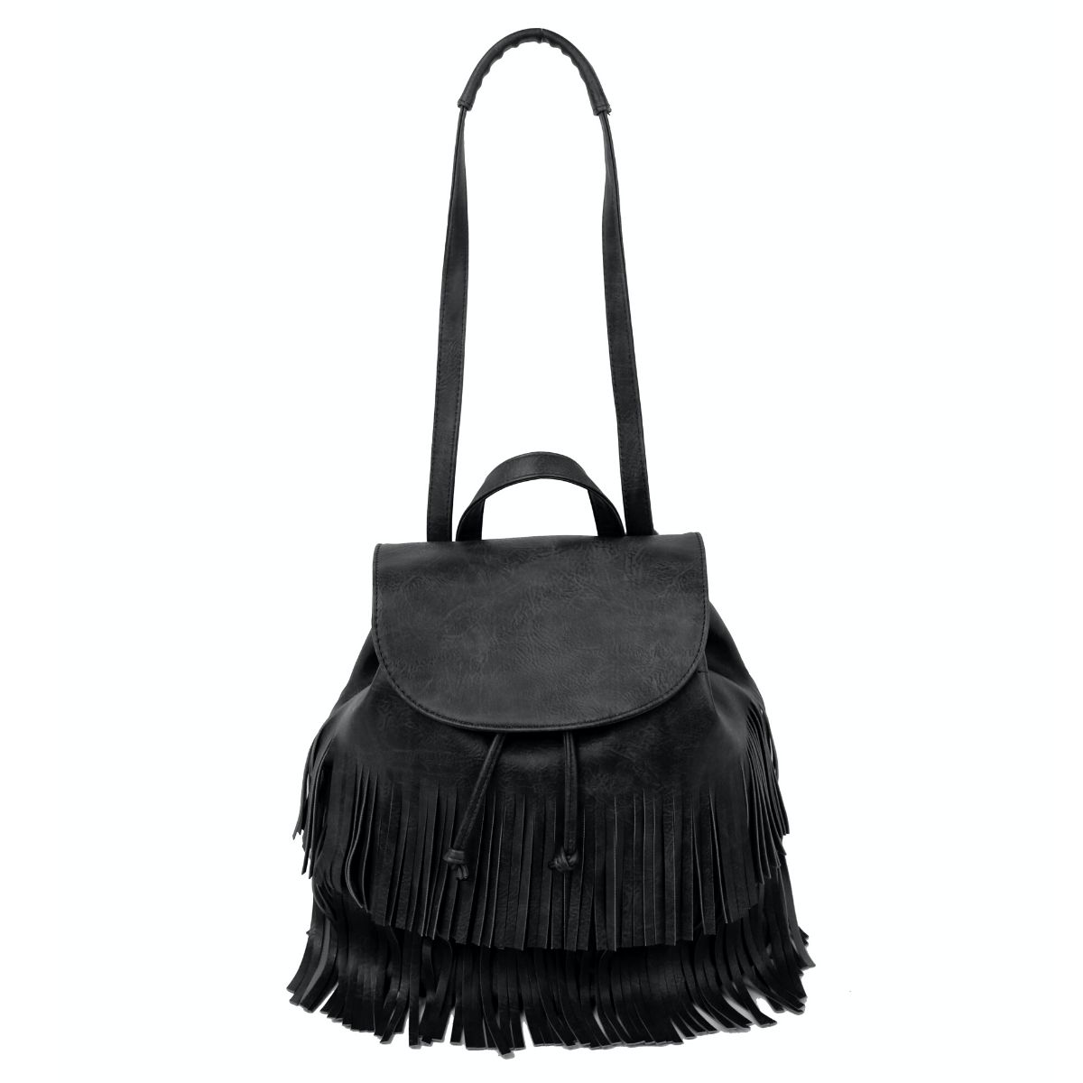 Black Double Fringe Convertible Backpack