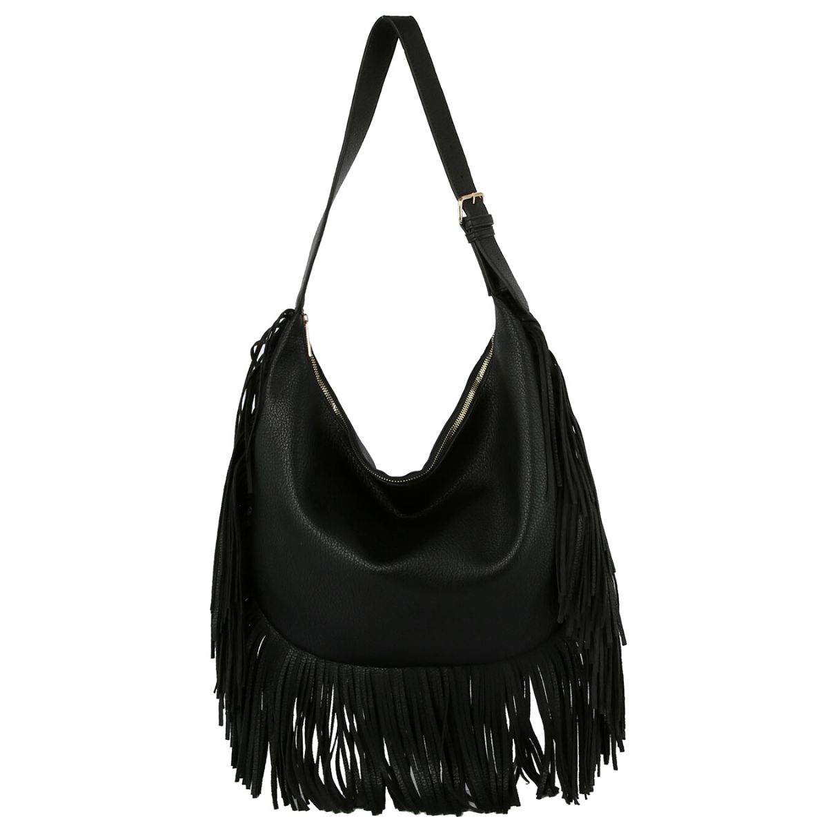 Black Fringe Hobo Shoulder Bag