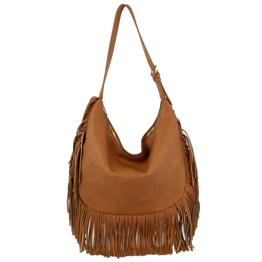 Camel Fringe Hobo Shoulder Bag