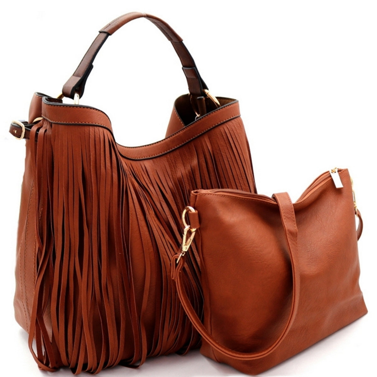 Brown Fringe Hobo Bag Set