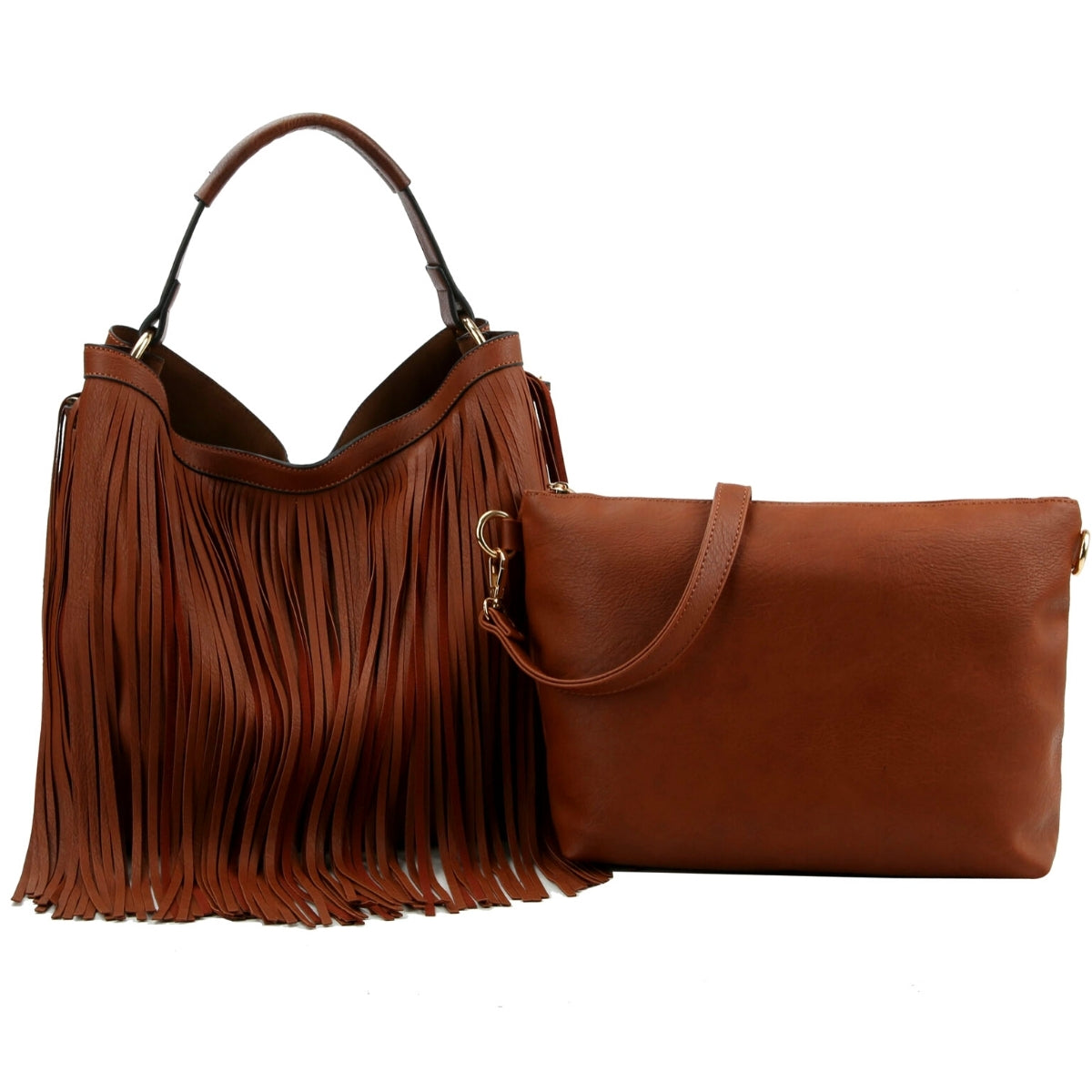 Brown Fringe Hobo Bag Set