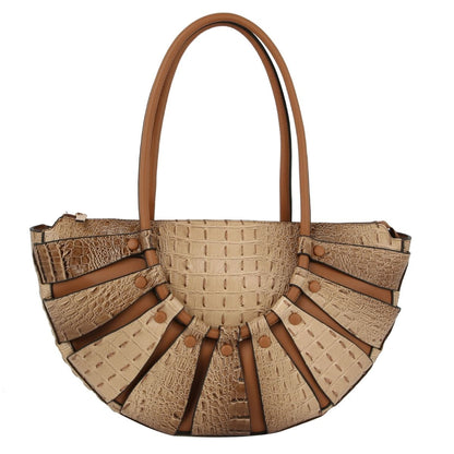 Light Brown Croc Half Moon Tote Handbag