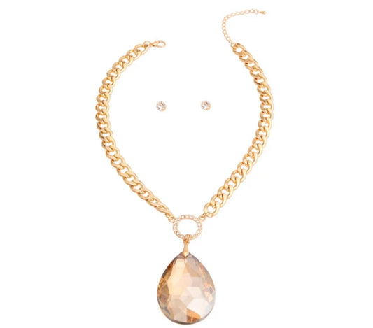 Teardrop Necklace | gold amber