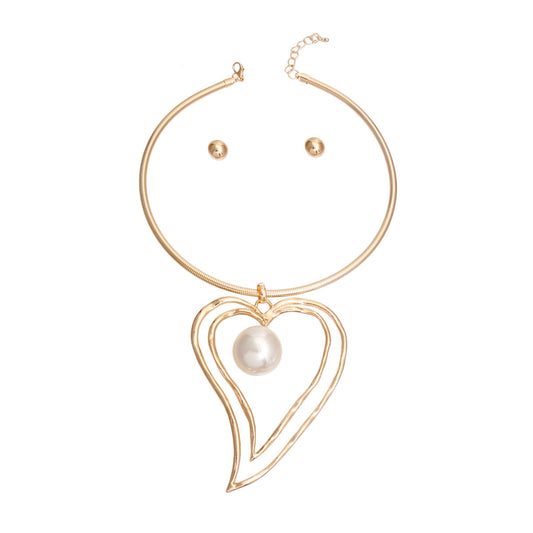 Pearl heart choker set | Gold