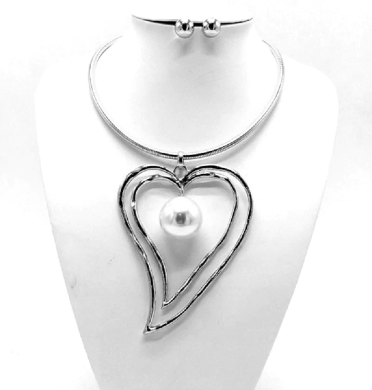 Silver Heart Choker set