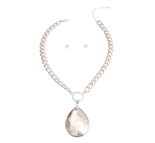 Teardrop Necklace | silver clear