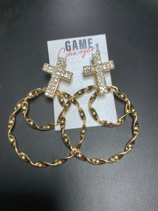 Cross Hoops | Gold