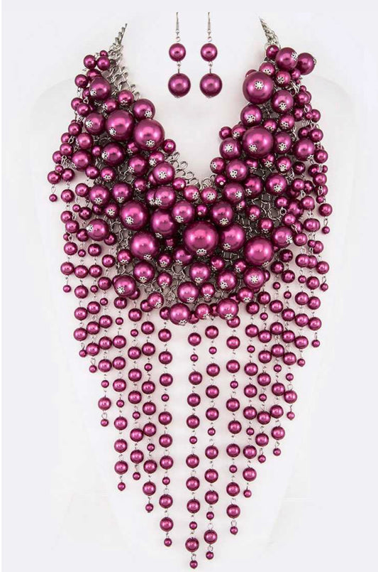 Pearl Waterfall cluster set | Fuschia