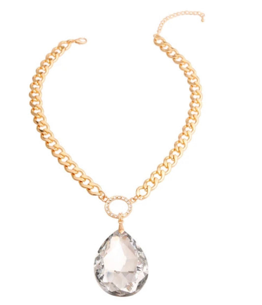 Teardrop Necklace | gold clear