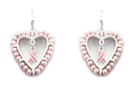 Pink pearl ribbon earrings