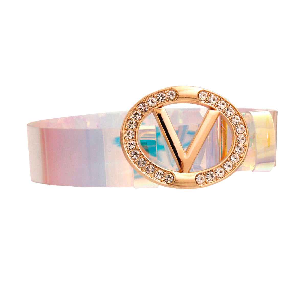 Aurora Borealis and Gold Rhinestone V Designer Belt