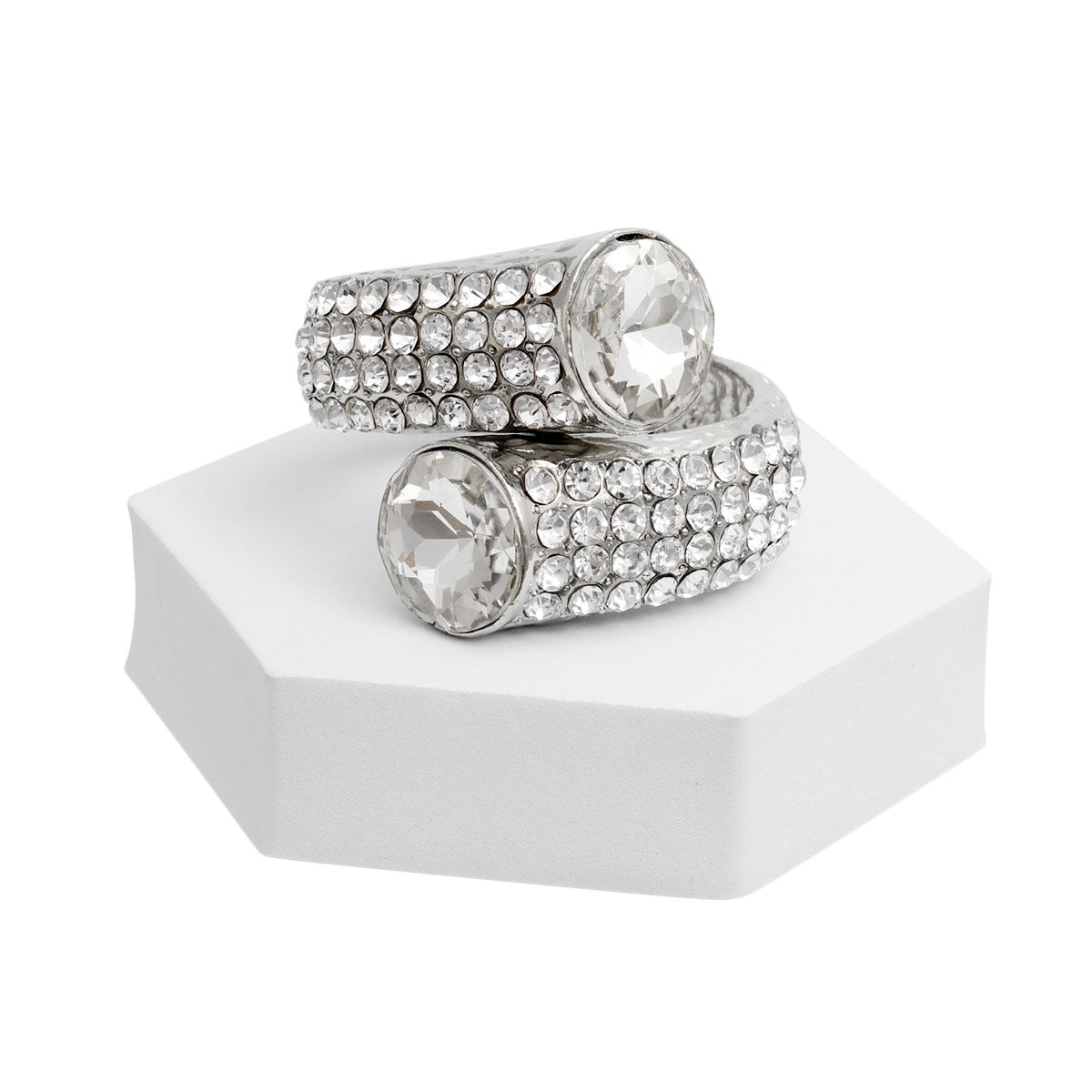 Round Silver Crystal Hinge Cuff