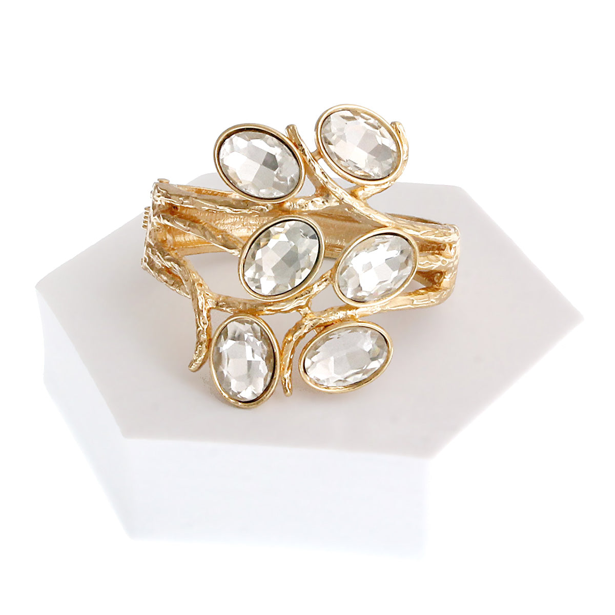 Gold Oval Crystal Hinge Cuff