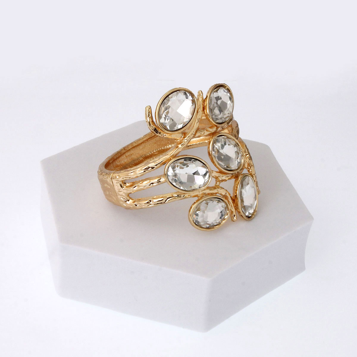 Gold Oval Crystal Hinge Cuff