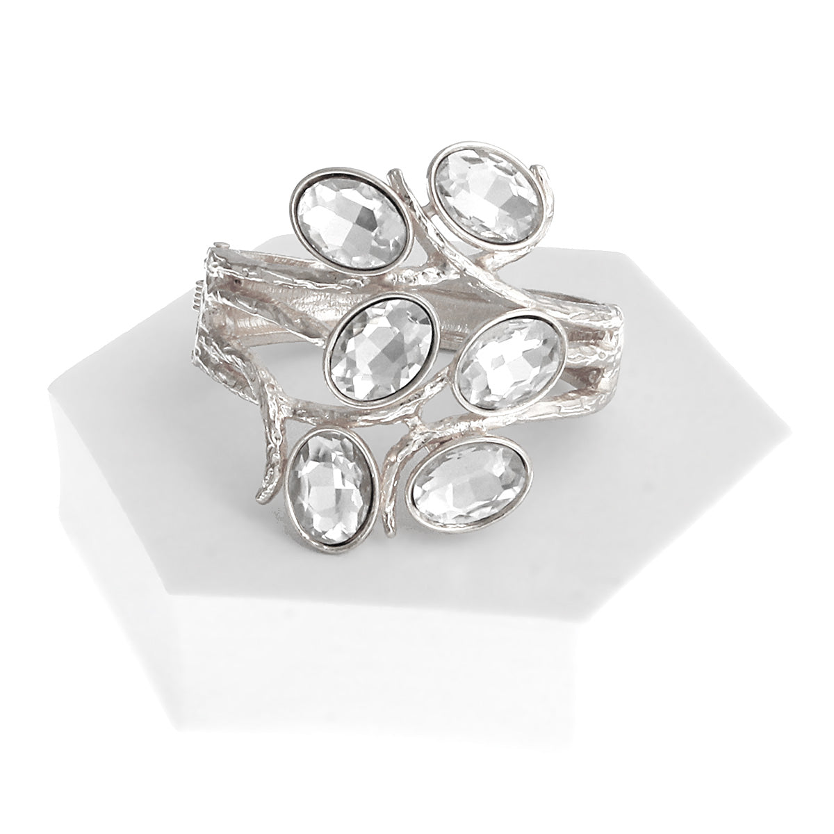 Silver Oval Crystal Hinge Cuff