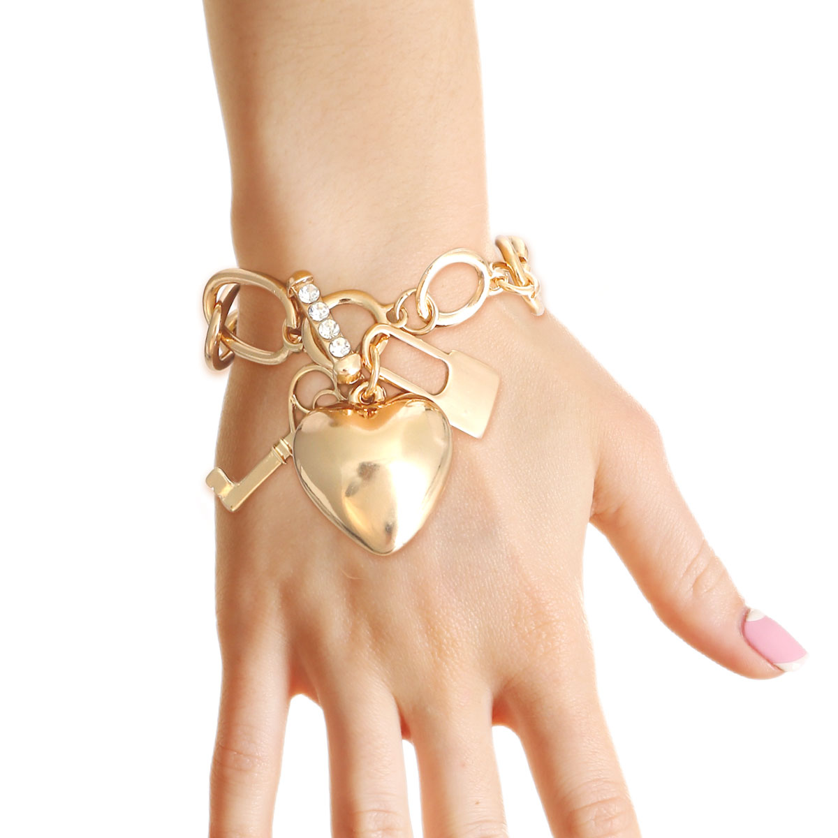 Gold Chunky Chain Love Charm Bracelet