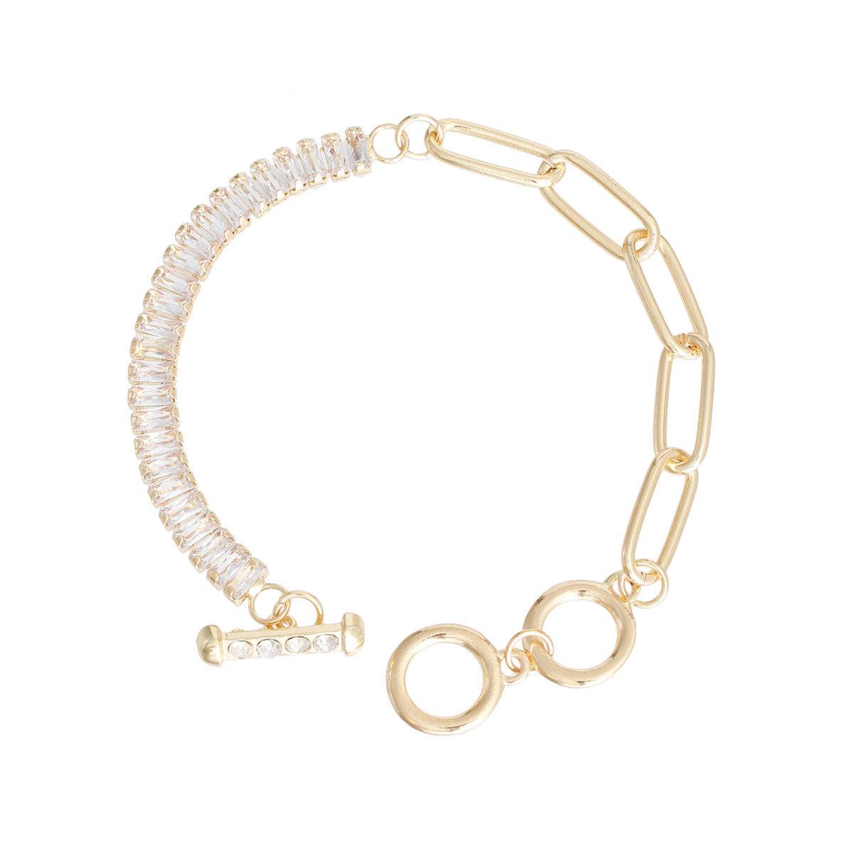 Gold CZ Mixed Link Bracelet