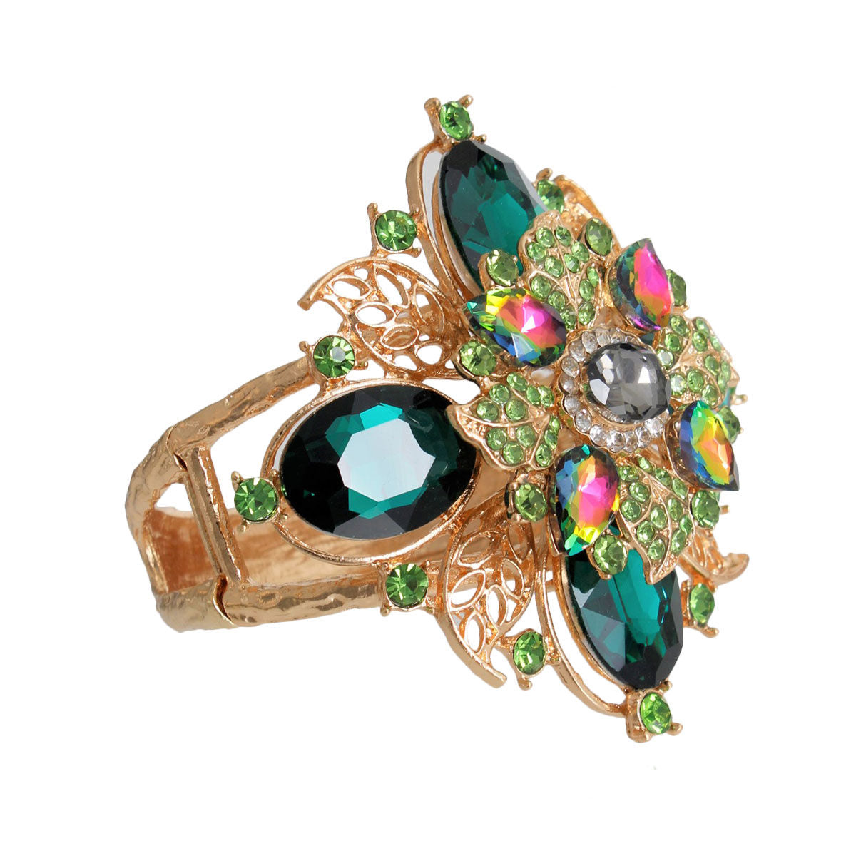Green Filigree Crystal Flower Cuff