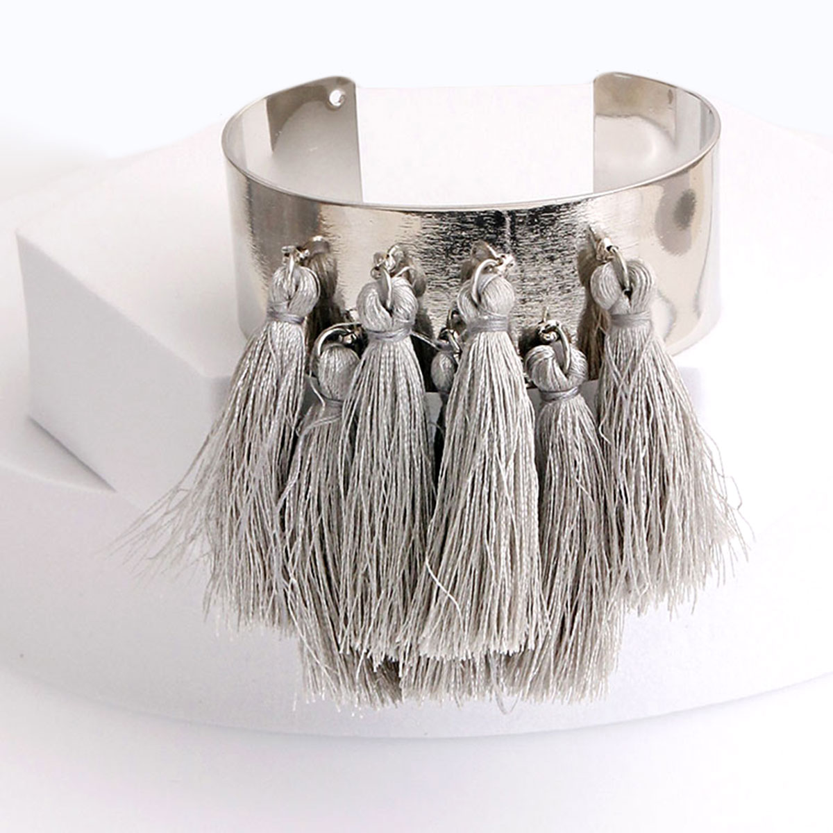 Gray Tassel Silver Bracelet