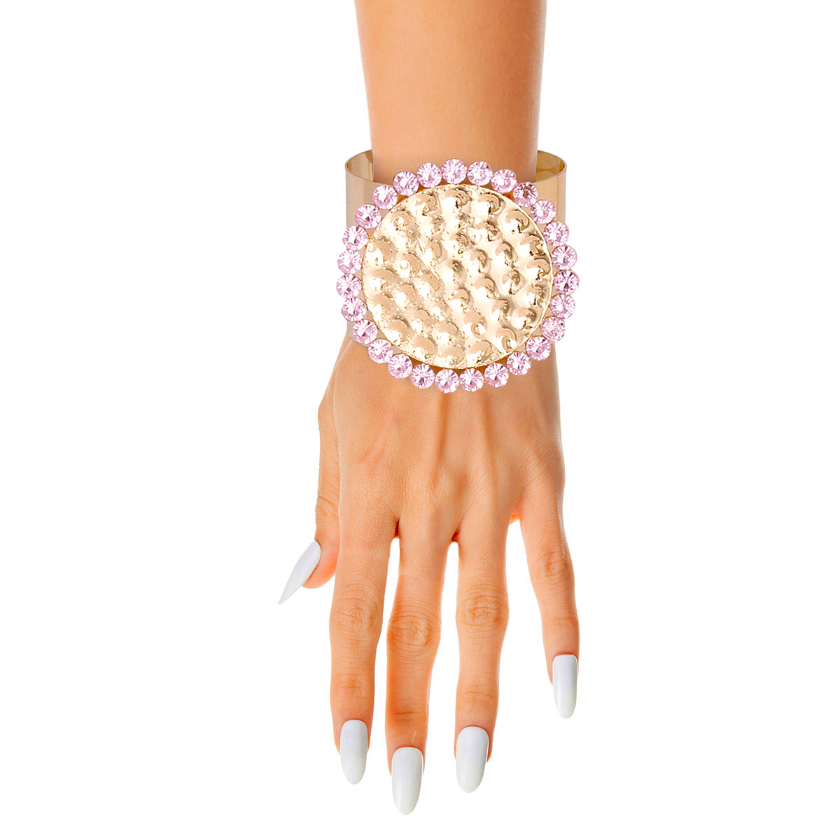 Pink Stone Hammered Round Cuff