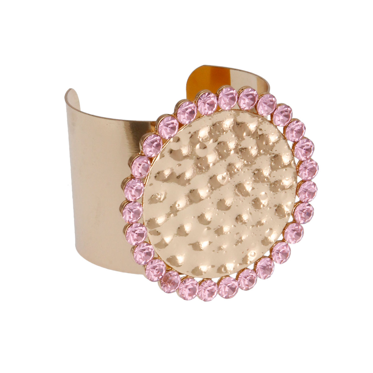 Pink Stone Hammered Round Cuff