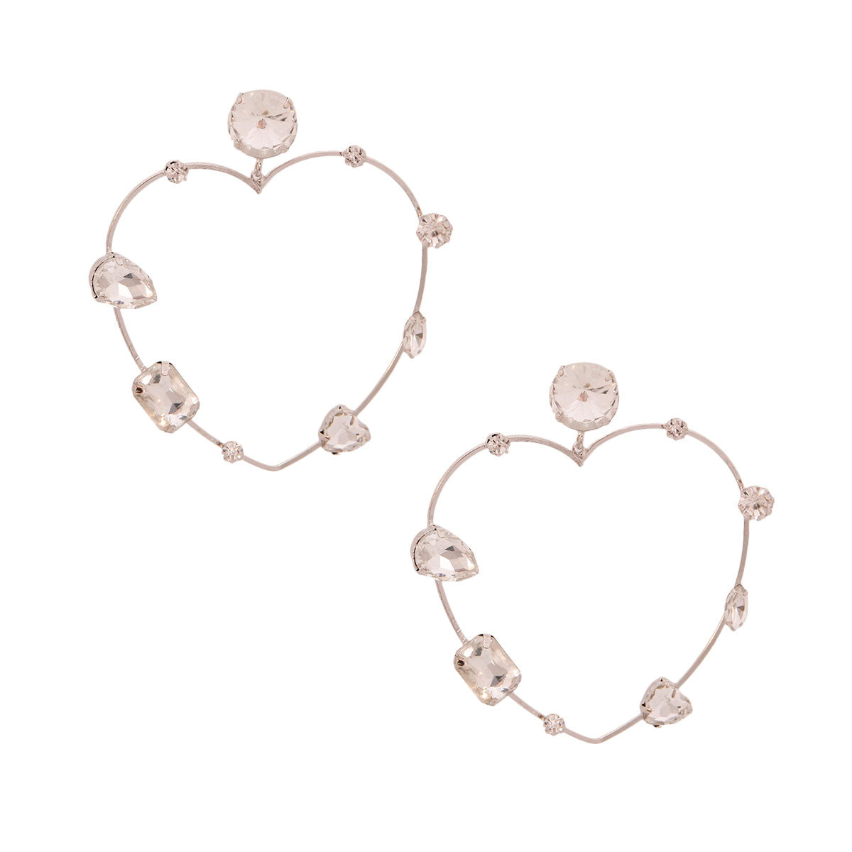 Silver Crystal Heart Earrings