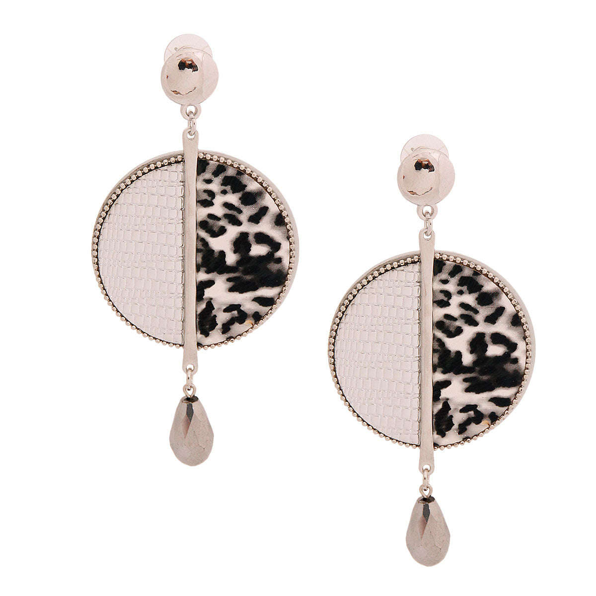 Silver Round Leopard Croc Earrings