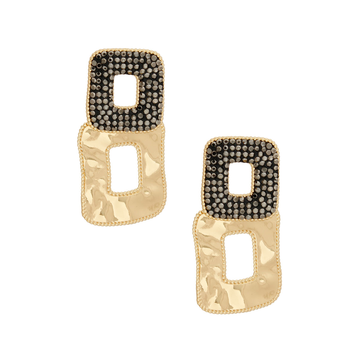 Black Pave Stone Square Earrings