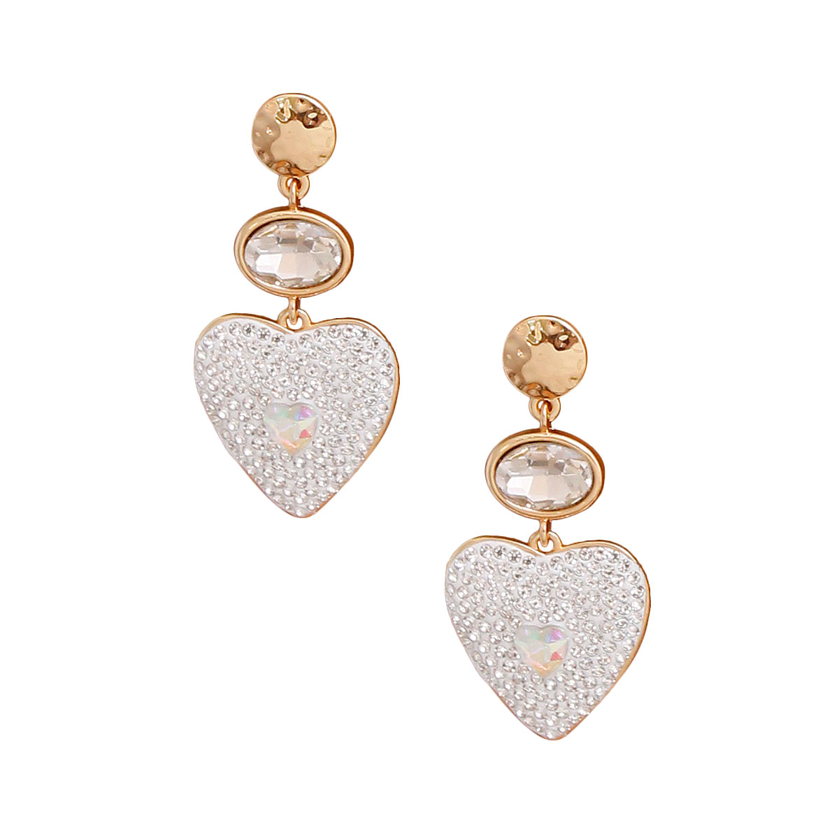 Gold White Stone Heart Earrings