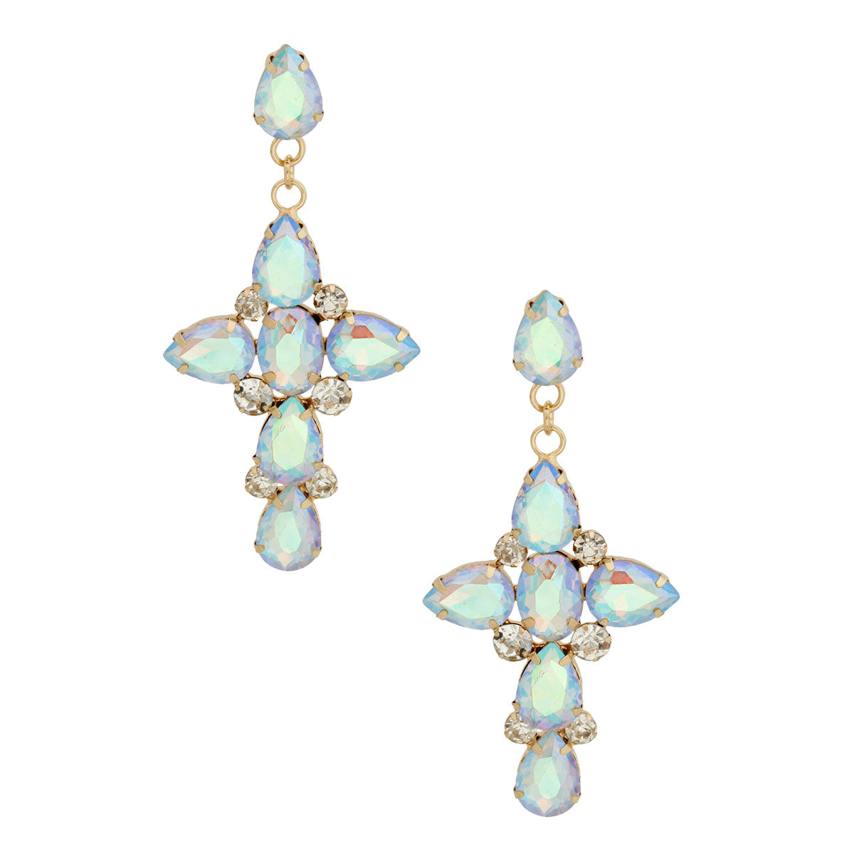 Aurora Borealis Teardrop Crystal Cross Earrings