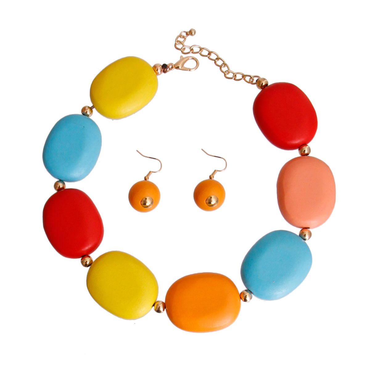 Light Multi Wooden Disc Necklace