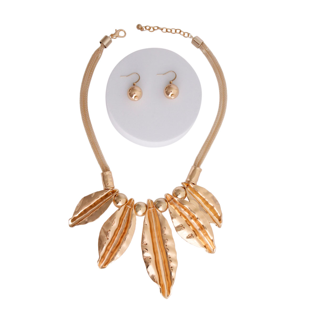 Gold Metal Leaf Bib Necklace