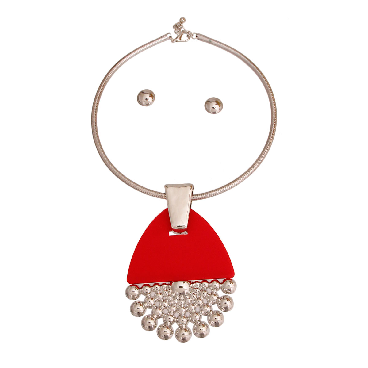 Red Teardrop Silver Burst Necklace