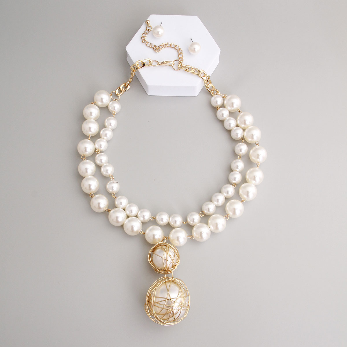 Cream Pearl 2 Strand Pendant Necklace