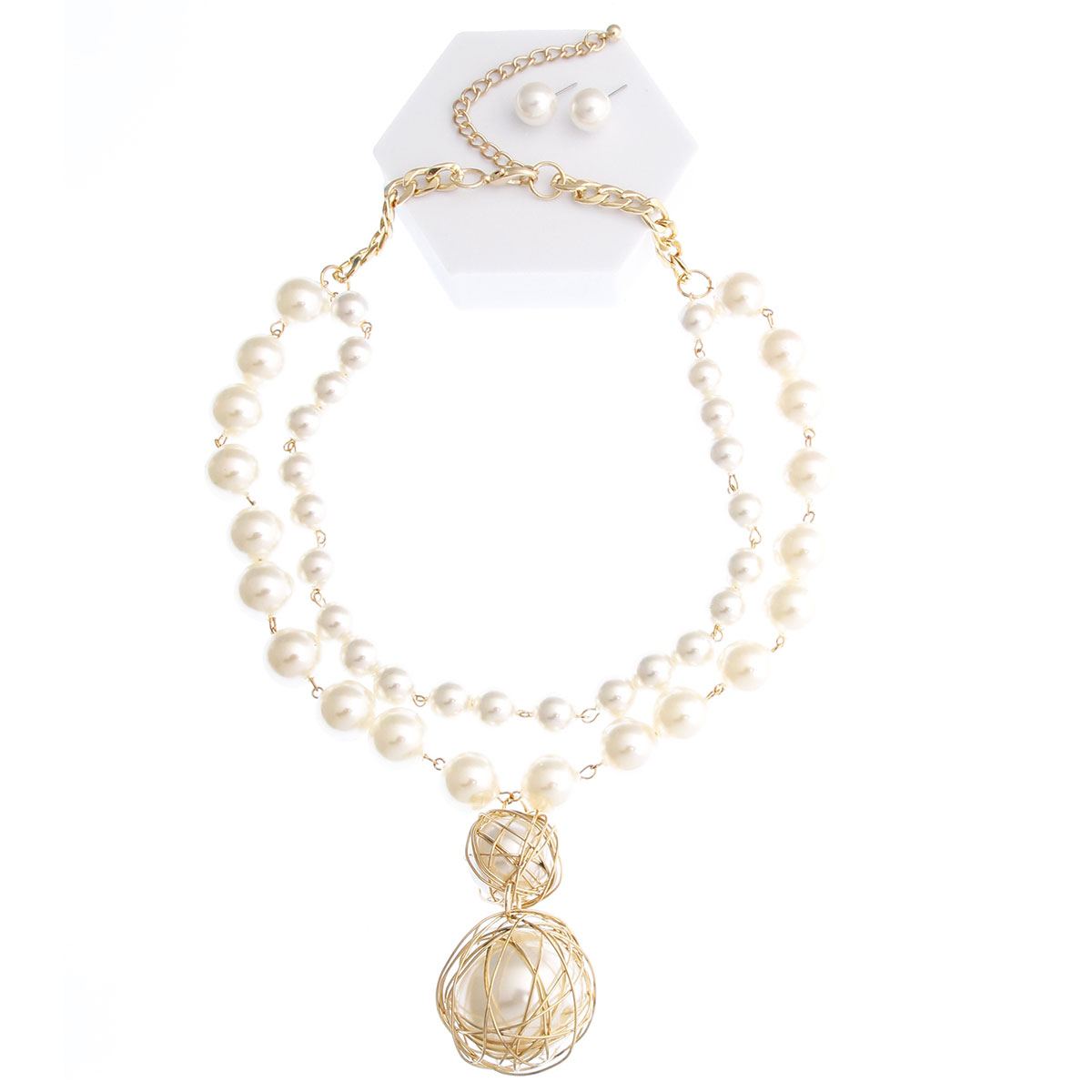 Cream Pearl 2 Strand Pendant Necklace