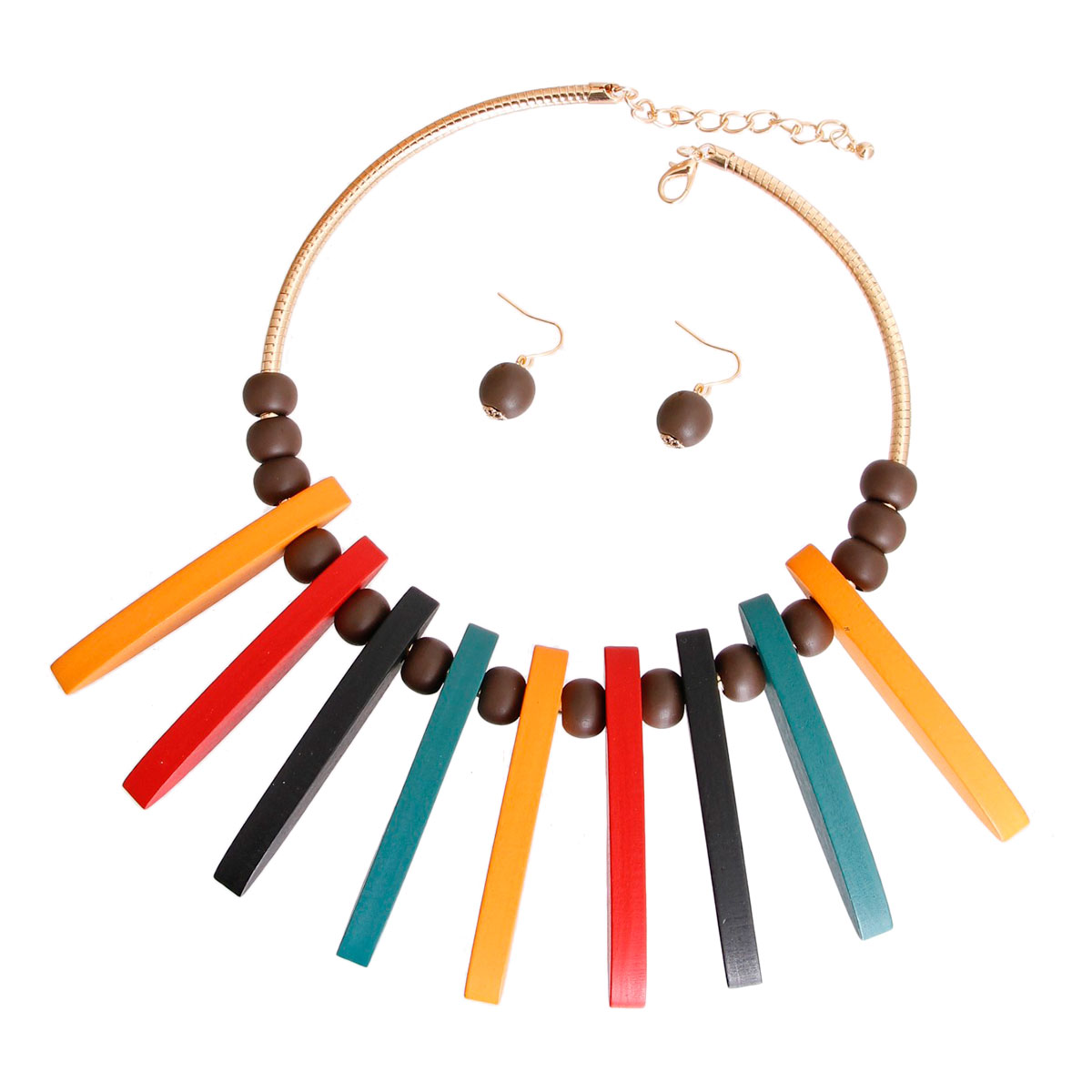 Rigid Collar Multi Wooden Bead Necklace