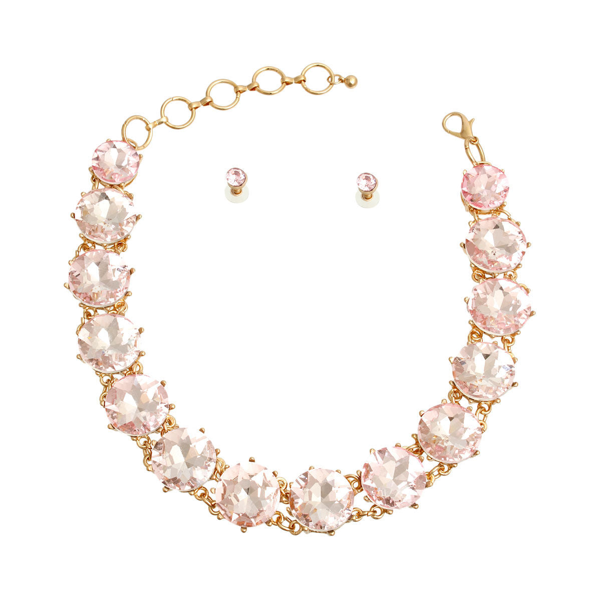 Gold and Pink Round Crystal Link Necklace