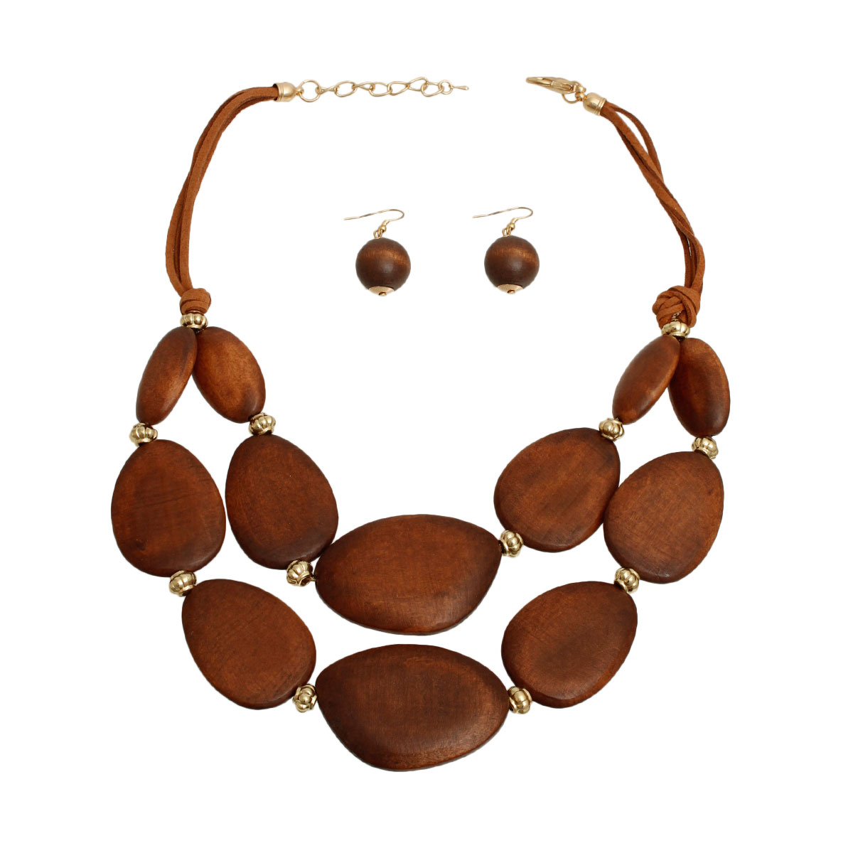 Brown Wood Layered Cord Necklace