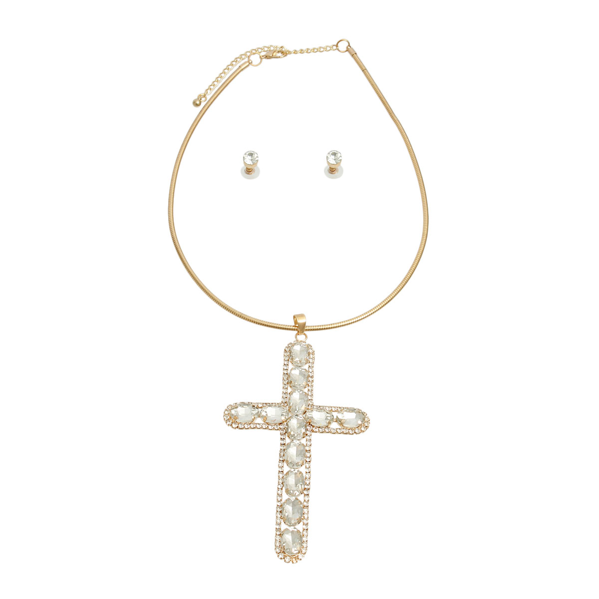 Gold Rigid Collar Elegant Cross Necklace