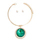 Round Green Halo Pendant Set