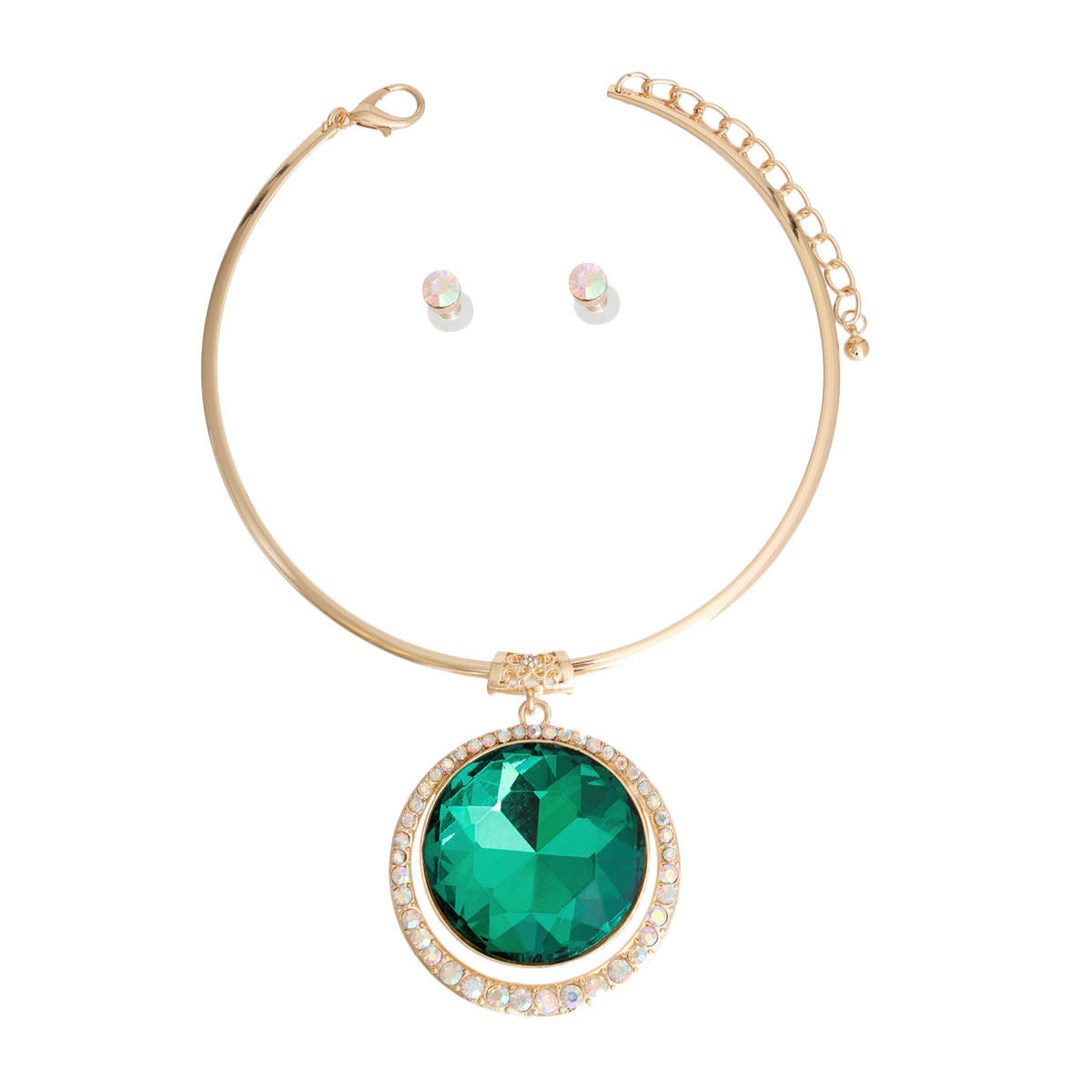 Round Green Halo Pendant Set