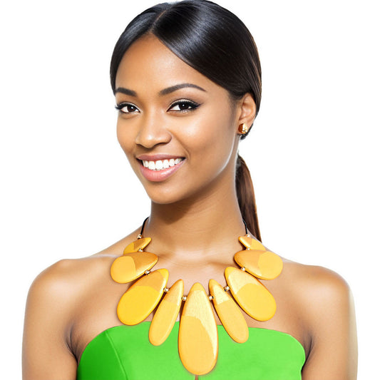 Yellow Wooden Bead Bib Set