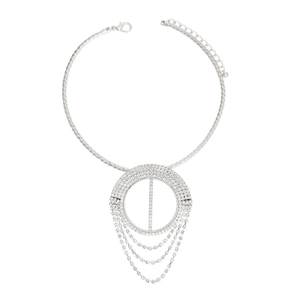 Necklace Silver Pave Draped Pendant Set for Women